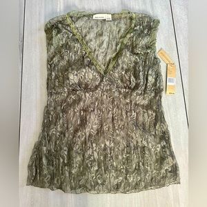DKNY Jeans Sheer Lace V-Neck Short Sleeve Top